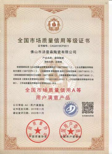 质量信用等级证书
